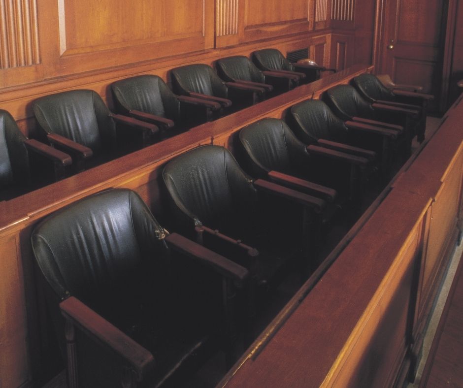 Empty seats in a courthouse civil jury box